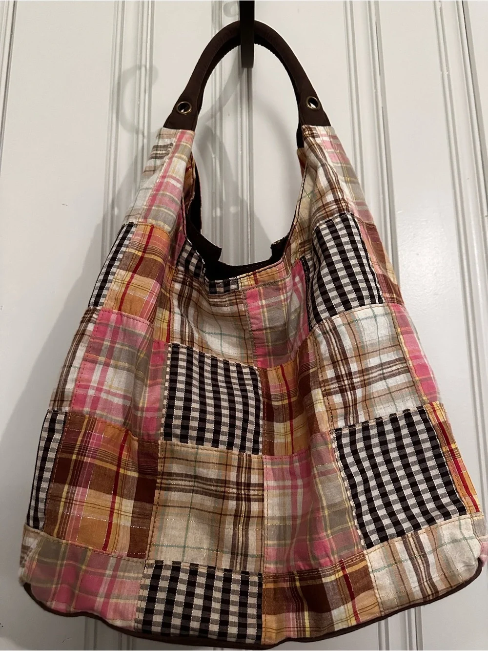 Bohemian 100% Cotton Patchwork Pink Plaid Shoulder Bag double sided